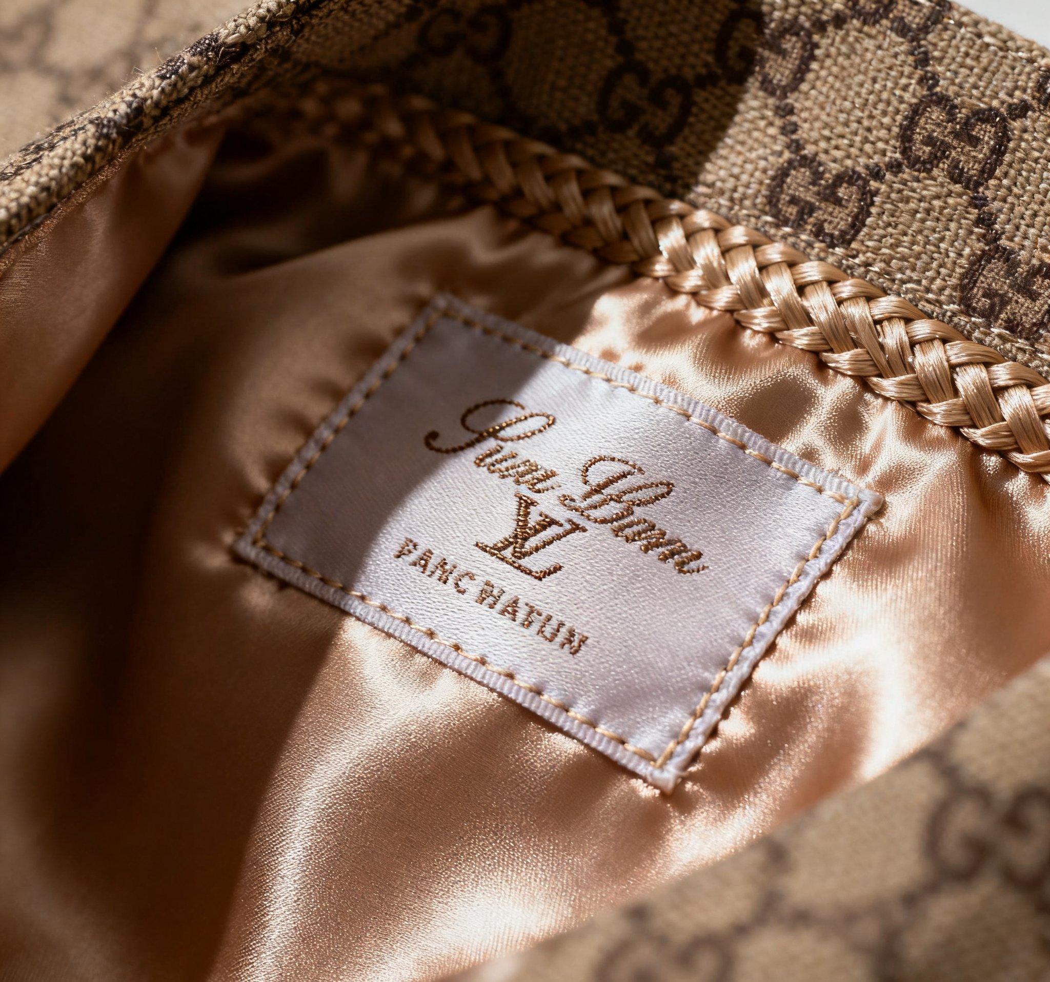 Satin woven sewing label inside luxury clothing.